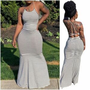 COPY - Black & White Striped Maxi Dress